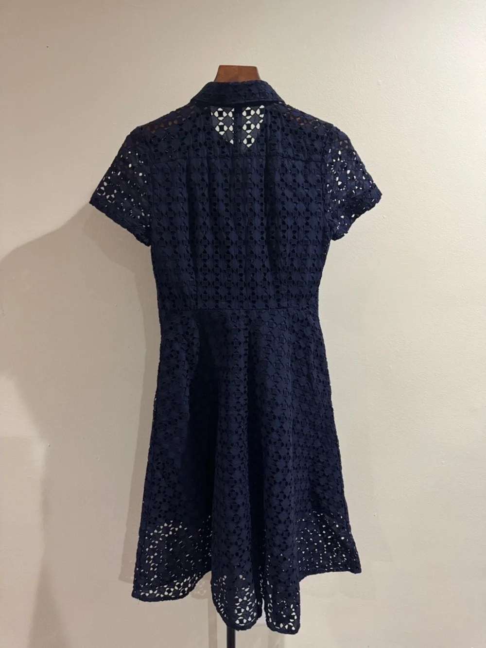 Ann Taylor Navy Eyelet Fit-and-Flare Dress - Picture 3 of 11